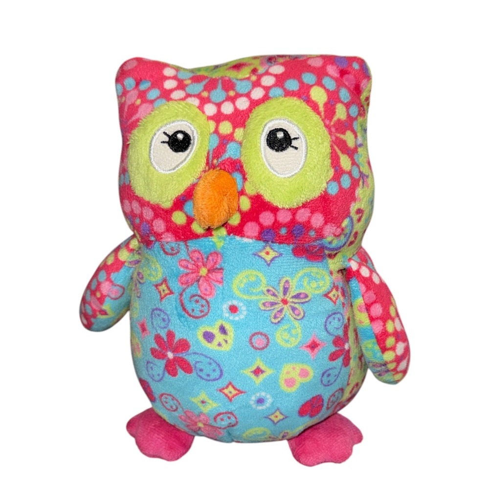 Mary Meyer Owl Plush Stuffed Animal Multi-Color Psychedelic Floral Pattern 6681